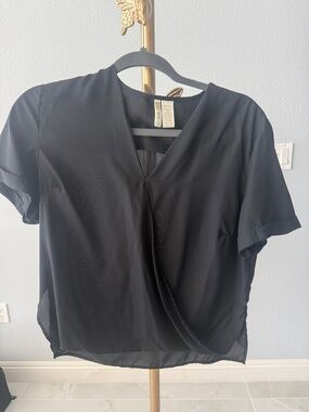 Japna Black Short-Sleeve Wrap-Front Blouse